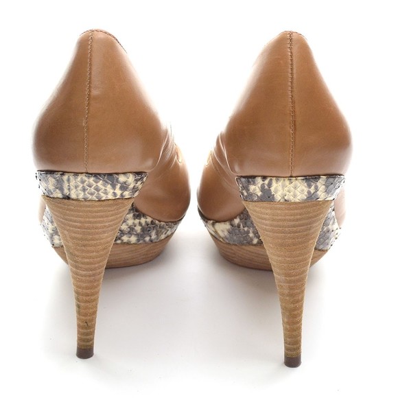 Elie Tahari Snake Trim Brown Leather Platform Pump 37 - Picture 5 of 8